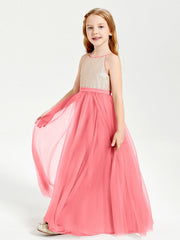 Abito Damigella Junior Lungo Top Con Paillettes Gonna In Tulle Cocomero