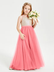 Abito Damigella Junior Lungo Top Con Paillettes Gonna In Tulle Cocomero