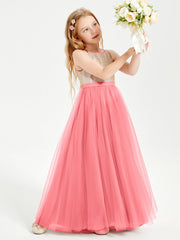 Abito Damigella Junior Lungo Top Con Paillettes Gonna In Tulle Cocomero