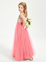 Abito Damigella Junior Lungo Top Con Paillettes Gonna In Tulle Cocomero
