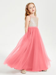 Abito Damigella Junior Lungo Top Con Paillettes Gonna In Tulle Cocomero