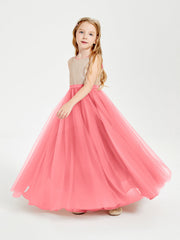 Abito Damigella Junior Lungo Top Con Paillettes Gonna In Tulle Cocomero