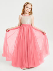 Abito Damigella Junior Lungo Top Con Paillettes Gonna In Tulle Cocomero