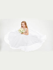 Abito Damigella Junior Lungo Top Con Paillettes Gonna In Tulle Bianco