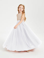 Abito Damigella Junior Lungo Top Con Paillettes Gonna In Tulle Bianco