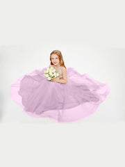 Abito Damigella Junior Lungo Top Con Paillettes Gonna In Tulle Glicine