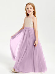 Abito Damigella Junior Lungo Top Con Paillettes Gonna In Tulle Glicine
