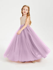 Abito Damigella Junior Lungo Top Con Paillettes Gonna In Tulle Glicine