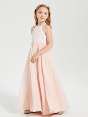 Abiti Da Damigella Lunghi In Chiffon Top In Pizzo Rosa Perlato