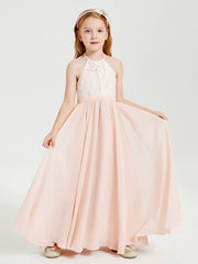 Abiti Da Damigella Lunghi In Chiffon Top In Pizzo Rosa Perlato