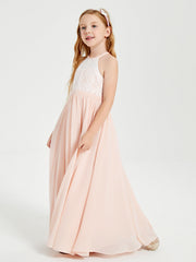 Abiti Da Damigella Lunghi In Chiffon Top In Pizzo Rosa Perlato