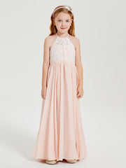 Abiti Da Damigella Lunghi In Chiffon Top In Pizzo Rosa Perlato