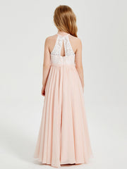 Abiti Da Damigella Lunghi In Chiffon Top In Pizzo Rosa Perlato