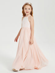 Abiti Da Damigella Lunghi In Chiffon Top In Pizzo Rosa Perlato