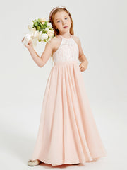 Abiti Da Damigella Lunghi In Chiffon Top In Pizzo Rosa Perlato