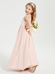 Abiti Da Damigella Lunghi In Chiffon Top In Pizzo Rosa Perlato