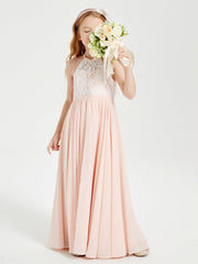 Abiti Da Damigella Lunghi In Chiffon Top In Pizzo Rosa Perlato