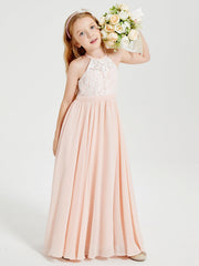 Abiti Da Damigella Lunghi In Chiffon Top In Pizzo Rosa Perlato