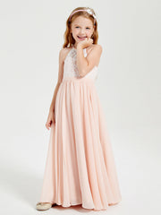 Abiti Da Damigella Lunghi In Chiffon Top In Pizzo Rosa Perlato