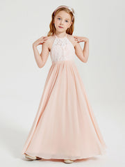 Abiti Da Damigella Lunghi In Chiffon Top In Pizzo Rosa Perlato