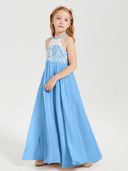 Abiti Da Damigella Lunghi In Chiffon Top In Pizzo Blu