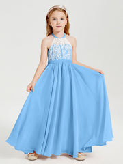 Abiti Da Damigella Lunghi In Chiffon Top In Pizzo Blu