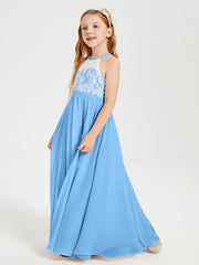 Abiti Da Damigella Lunghi In Chiffon Top In Pizzo Blu