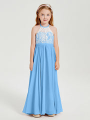 Abiti Da Damigella Lunghi In Chiffon Top In Pizzo Blu