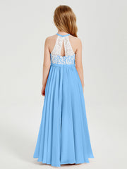 Abiti Da Damigella Lunghi In Chiffon Top In Pizzo Blu