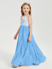 Abiti Da Damigella Lunghi In Chiffon Top In Pizzo Blu