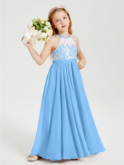 Abiti Da Damigella Lunghi In Chiffon Top In Pizzo Blu