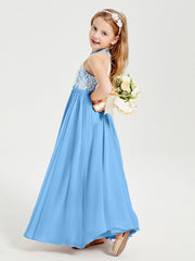 Abiti Da Damigella Lunghi In Chiffon Top In Pizzo Blu