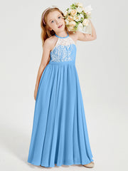 Abiti Da Damigella Lunghi In Chiffon Top In Pizzo Blu