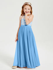 Abiti Da Damigella Lunghi In Chiffon Top In Pizzo Blu