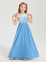 Abiti Da Damigella Lunghi In Chiffon Top In Pizzo Blu