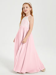 Abiti Da Damigella Lunghi In Chiffon Top In Pizzo Rosa Cipria