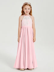 Abiti Da Damigella Lunghi In Chiffon Top In Pizzo Rosa Cipria