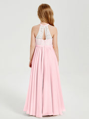 Abiti Da Damigella Lunghi In Chiffon Top In Pizzo Rosa Cipria