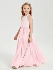 Abiti Da Damigella Lunghi In Chiffon Top In Pizzo Rosa Cipria