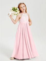 Abiti Da Damigella Lunghi In Chiffon Top In Pizzo Rosa Cipria