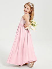 Abiti Da Damigella Lunghi In Chiffon Top In Pizzo Rosa Cipria