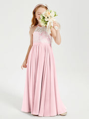 Abiti Da Damigella Lunghi In Chiffon Top In Pizzo Rosa Cipria