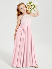 Abiti Da Damigella Lunghi In Chiffon Top In Pizzo Rosa Cipria