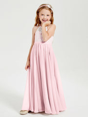 Abiti Da Damigella Lunghi In Chiffon Top In Pizzo Rosa Cipria