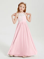 Abiti Da Damigella Lunghi In Chiffon Top In Pizzo Rosa Cipria