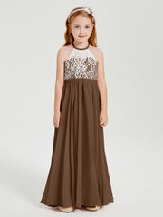 Abiti Da Damigella Lunghi In Chiffon Top In Pizzo Marrone