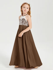 Abiti Da Damigella Lunghi In Chiffon Top In Pizzo Marrone