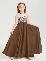 Abiti Da Damigella Lunghi In Chiffon Top In Pizzo Marrone