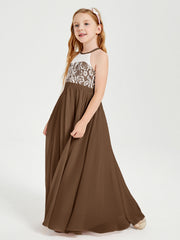 Abiti Da Damigella Lunghi In Chiffon Top In Pizzo Marrone