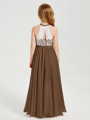 Abiti Da Damigella Lunghi In Chiffon Top In Pizzo Marrone